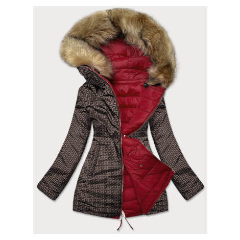 Obojstranná dámska zimná bunda vo vínovo bordovej/hnedej farbe (MHM-W556)