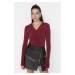 Trendyol Burgundy Slim Gathered Polo Neck flexibilná pletená blúzka