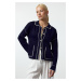 Trendyol Navy Blue Color Block Polo Neck Knitted Cardigan