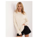 Ecru long women's sweater with round neckline