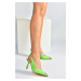 Fox Shoes Pistachio Green Satin Fabric Stone Detail Women's Heeled Shoes