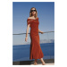 Trendyol Tile Asymmetrical Collar Knitted Stylish Evening Dress