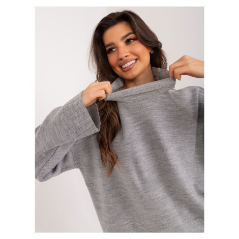 Women's gray knitted turtleneck sweater