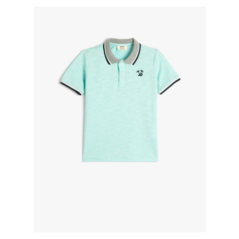 Koton Polo T-Shirt with Short Sleeves and Buttons, Embroidered Detail Cotton.