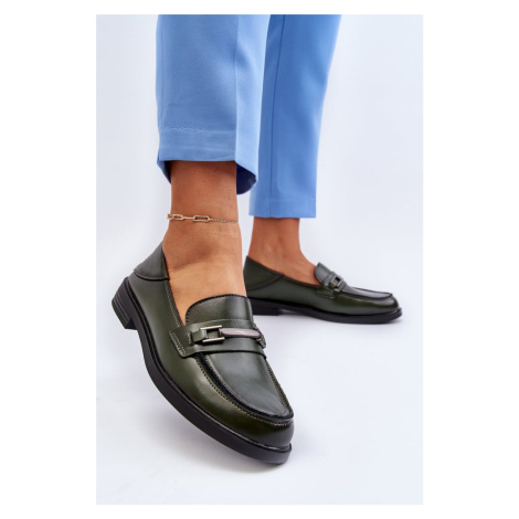 Women's leather loafers dark green Nurea