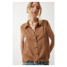 Happiness İstanbul Women's Medium Brown Sleeveless Viscose Shirt