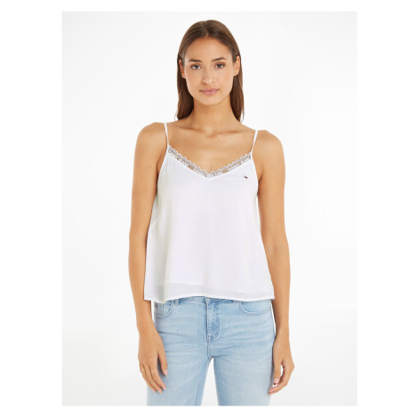 White Women's Tank Top with Lace Tommy Jeans Essential Lace Strappy - Women Tommy Hilfiger