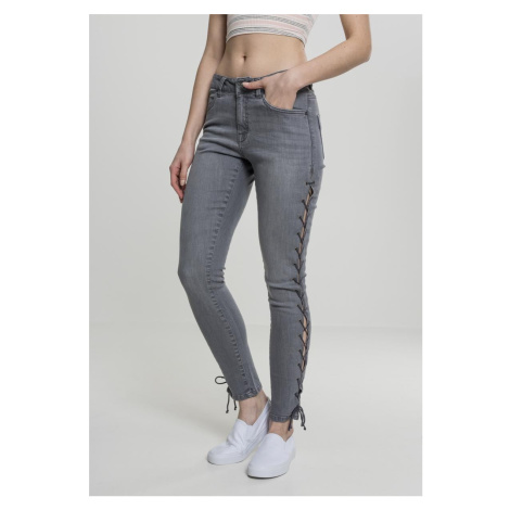 Women's denim pants Lace Up Skinny - grey Urban Classics