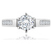 Zásnubný prsteň, zdobené ramená, okrúhly číry zirkón, výrezy, striebro 925 - Veľkosť: 60 mm