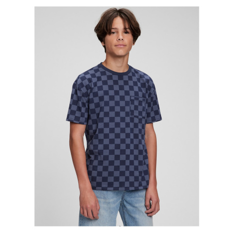 Tmavomodré chlapčenské tričko Teen organic šachovnica GAP