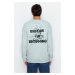 Trendyol Ice Blue Regular Cut Floral and Text Printed Inside Polar Fleece Sweatshirt