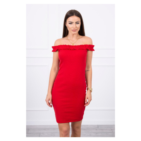 Shoulder dress with ruffles red