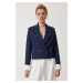 Happiness İstanbul Women's Navy Blue Contrast Cuffed Short Blazer Jacket