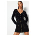 Trendyol Black Super Crop Feathered Pearl Detailed Knitwear Sweater