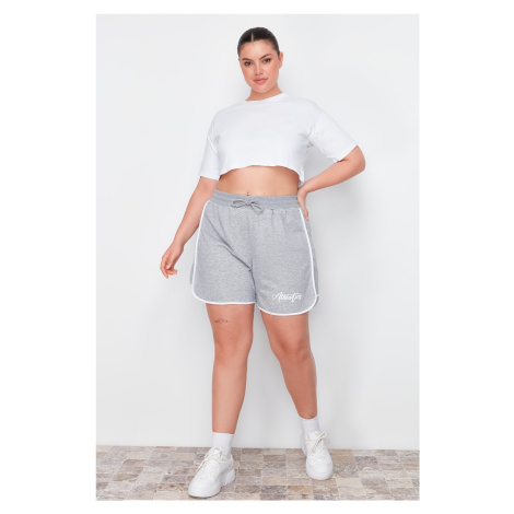 Trendyol Curve Gray Printed Piping Detailed Knitted Shorts & Bermuda