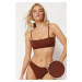 Trendyol Brown Strapless Textured Bikini Top