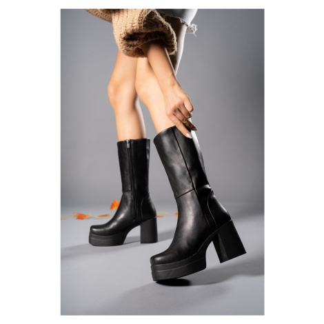Riccon Black Skin Women's High Heeled Boots 0012690