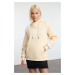 Trendyol Stone*001 Oversize Pattern Hooded Kangaroo Pocket Thick Polar Fleece Knitted Sweatshirt