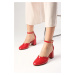 Mio Gusto Francy Red Color Patent Leather Women's Round Toe Heeled Shoes.