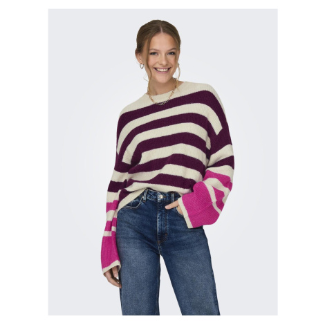 Purple-cream women's striped sweater JDY Drea - Women