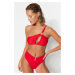 Trendyol X Moeva Red One-Shoulder Bikini Top With Accessory Detail