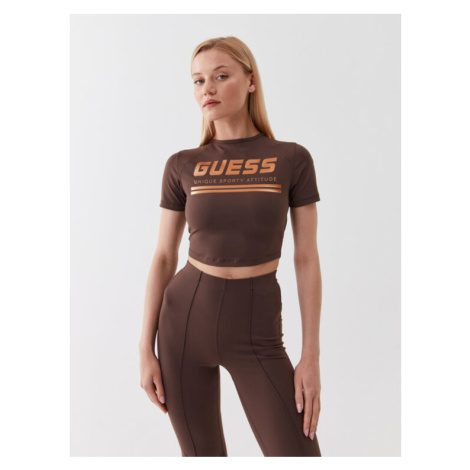 Guess Tričko Aggie V3YP00 MC04N Hnedá Slim Fit