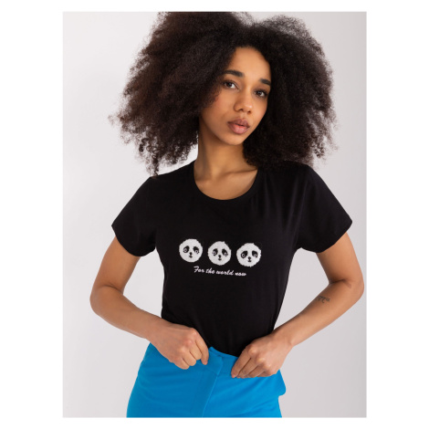 Black cotton T-shirt with pandas BASIC FEEL GOOD