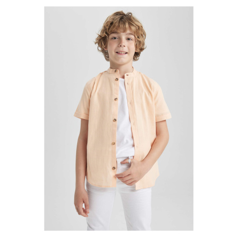 DEFACTO Chlapčenská košeľa s rovným golierom a krátkym rukávom s ľanovým vzhľadom