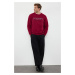 Trendyol Burgundy Slim/Slim Cut Puffy Printed Polar Fleece Sweatshirt