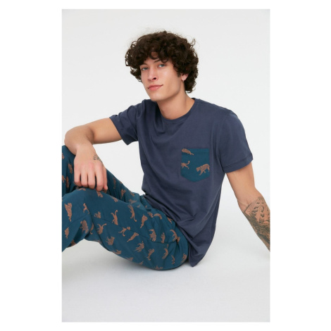 Trendyol Navy Blue Regular Fit Printed Knitted Pajama Set