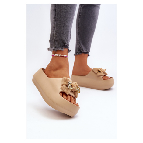 Women's foam slippers with bow Khaki Salessa