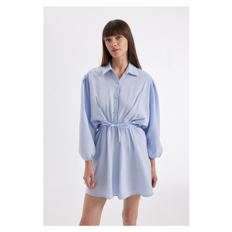 DEFACTO Shirt Collar Modal Long Sleeve Mini Dress