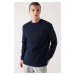 Avva Men's Navy Blue Sweatshirt Crew Neck Flexible Soft Texture Interlock Fabric Regular Fit