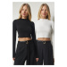 Happiness İstanbul Women's Black Ecru High Neck 2-Pack Sandy Crop Blouse