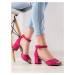 Módne dámske fialové sandále na širokom podpätku