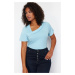 Trendyol Curve Light Blue Single Jersey Knitted Plus Size Blouse