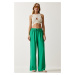 Happiness İstanbul Women's Light Green Flowy Knitted Palazzo Trousers