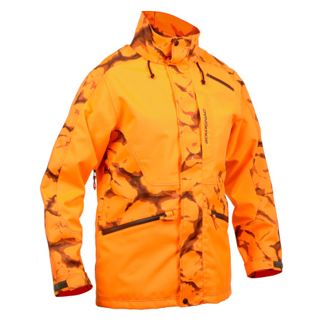 Pánska poľovnícka bunda supertrack 500 nepremokavá odolná oranžová reflexná SOLOGNAC