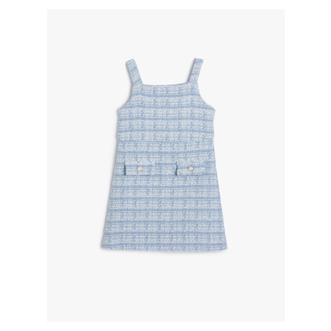 Koton Strap Pearl Button Detailed Tweed Gilet Dress