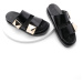 Marjin Women's Genuine Leather Daily Buckle and Velcro Slippers Foil Black.