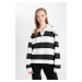 DEFACTO Women's Oversize Fit Wide Mold Striped Polo Neck Thick Sweatshirt