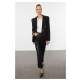 Trendyol Black Button Detailed Lined Fitted Waist Patterned Woven Blazer Jacket