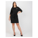 Black pencil dress of larger size with a detail for tying