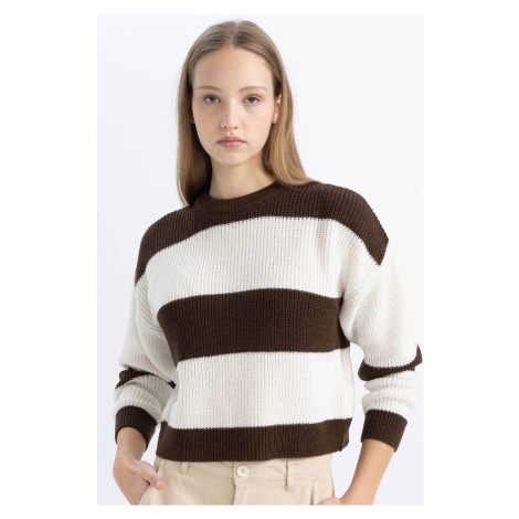 DEFACTO Coool Oversize Wide Pattern Crew Neck Striped Knitwear Sweater