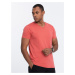 Ombre BASIC men's classic cotton T-shirt with a crew neckline - pink