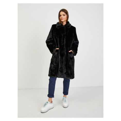 Čierny dámsky zimný kabát z umelej kožušiny Guess Angelica