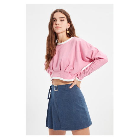 Trendyol Pink Piping Crop Knitted Sweatshirt