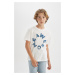 DEFACTO Boy's Crew Neck Printed Short Sleeve T-Shirt