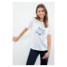 Trendyol White Printed and Stone Embroidered Regular/Normal Pattern Knitted T-Shirt