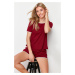 Trendyol Burgundy Piping Detailed Ribbed Knitted Pajama Set